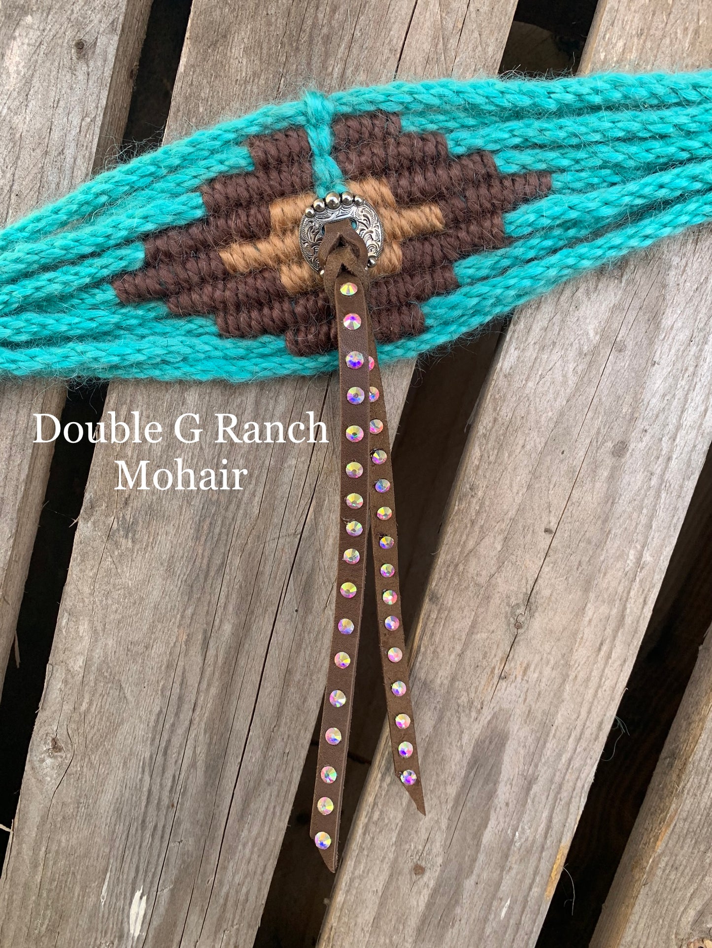 Turquoise & Brown Rhinestone Mohair Breast Collar