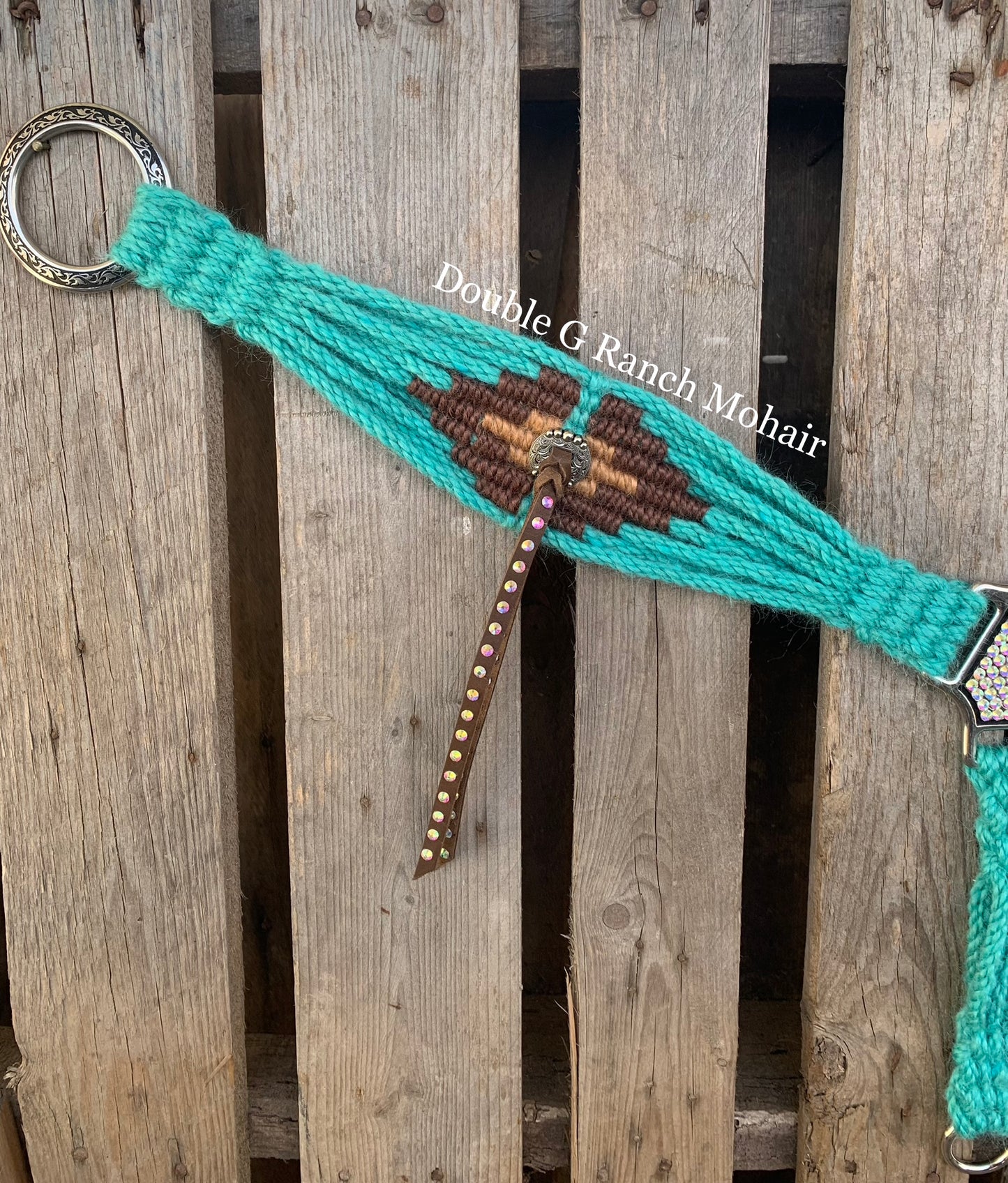 Turquoise & Brown Rhinestone Mohair Breast Collar