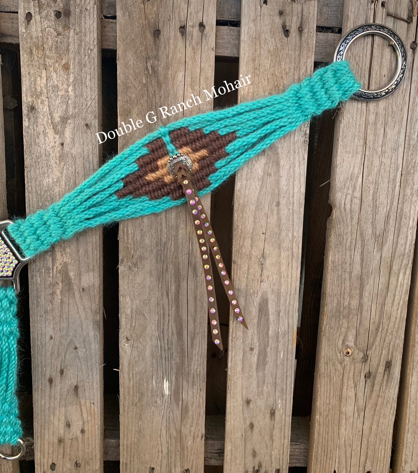 Turquoise & Brown Rhinestone Mohair Breast Collar